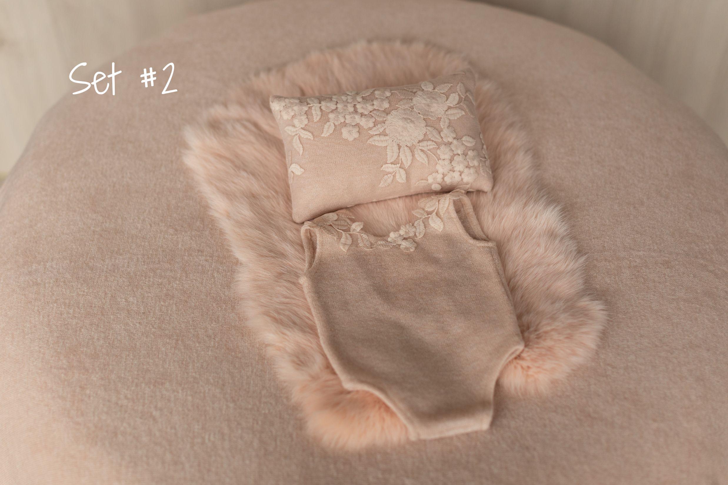 Peach Newborn Photography Props Set, Newborn Fabric Backdrop Beanbag, Natural rabbit fur, Newborn Posing Fabric, Newborn Posing Pillow