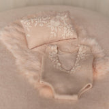 Peach Newborn Photography Props Set, Newborn Fabric Backdrop Beanbag, Natural rabbit fur, Newborn Posing Fabric, Newborn Posing Pillow