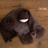 Newborn Knitted Wrap and Sleep Hat Set, Newborn Knit Sleep Hat with Pom Pom, Newborn Photography props, Newborn Wool Outfit, Newborn Fur Rug