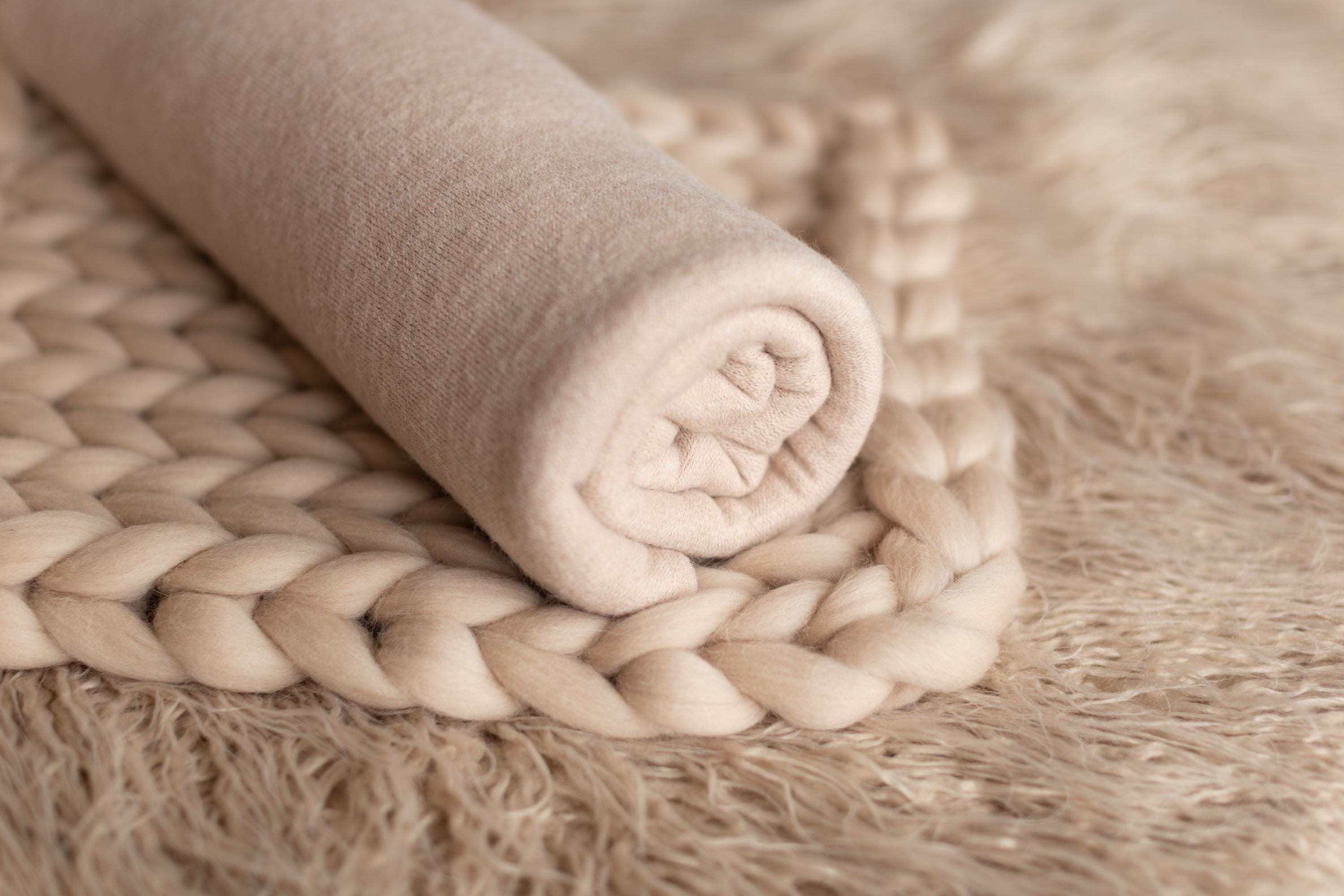 Beige Flokati Newborn Photography Props Set, Newborn Posing Fabric Backdrop, Newborn Fabric Photo Props, Newborn Merino Wool Blanket