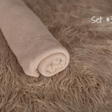Beige Flokati Newborn Photography Props Set, Newborn Posing Fabric Backdrop, Newborn Fabric Photo Props, Newborn Merino Wool Blanket