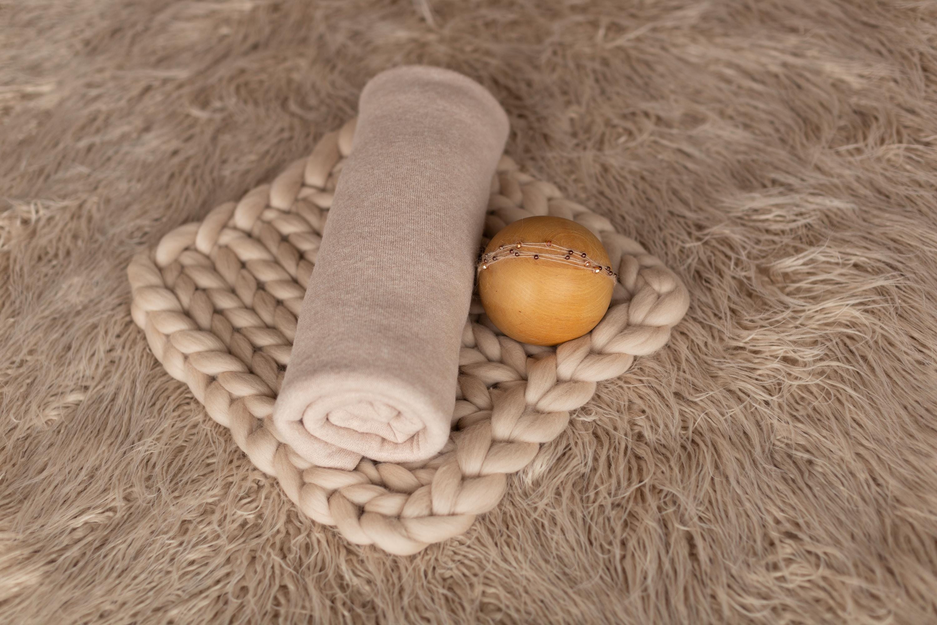 Beige Flokati Newborn Photography Props Set, Newborn Posing Fabric Backdrop, Newborn Fabric Photo Props, Newborn Merino Wool Blanket