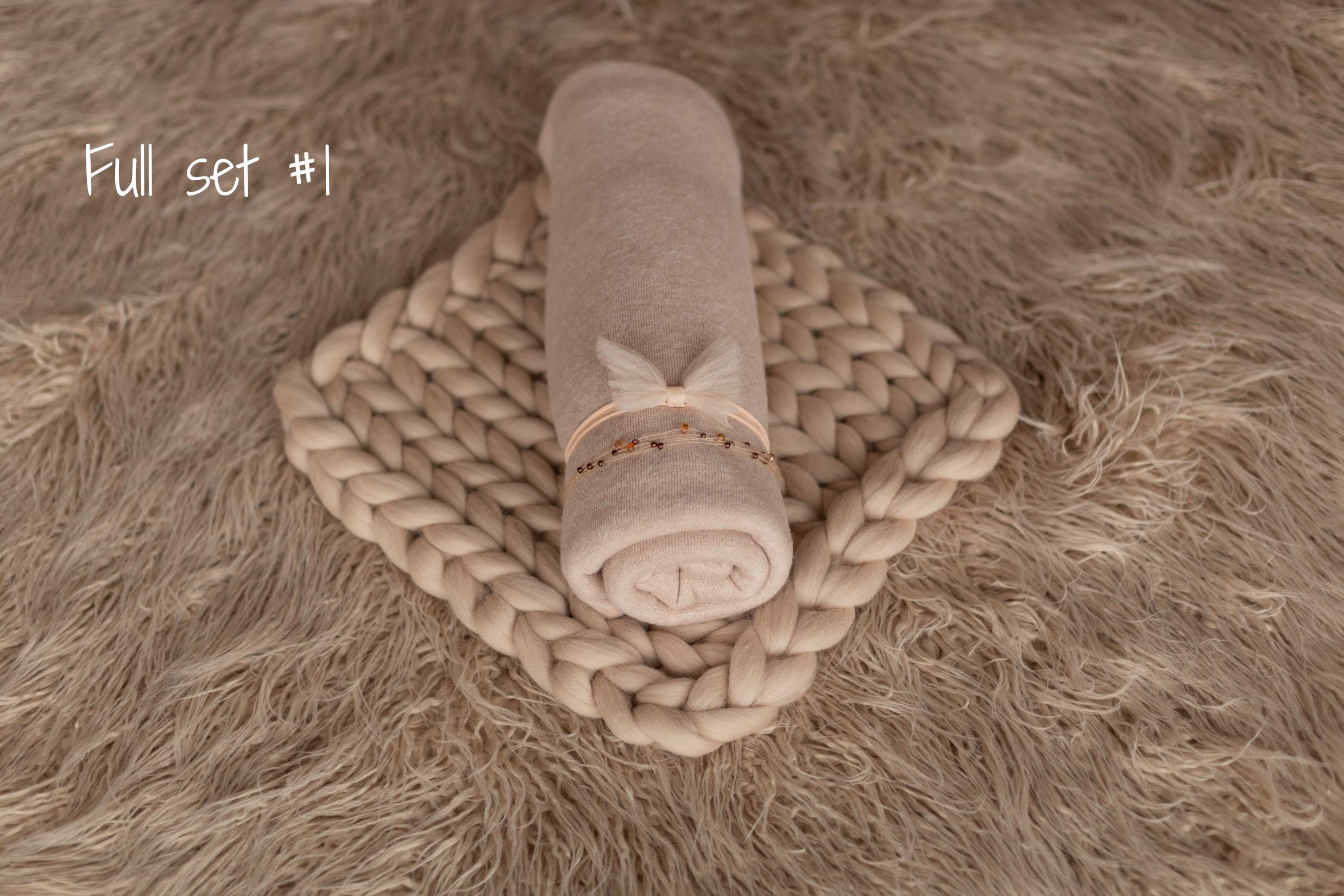 Beige Flokati Newborn Photography Props Set, Newborn Posing Fabric Backdrop, Newborn Fabric Photo Props, Newborn Merino Wool Blanket
