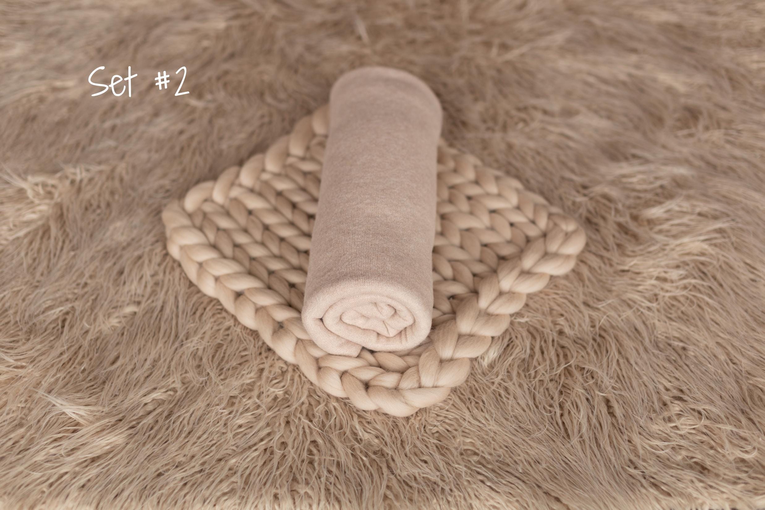 Beige Flokati Newborn Photography Props Set, Newborn Posing Fabric Backdrop, Newborn Fabric Photo Props, Newborn Merino Wool Blanket