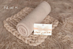 Beige Flokati Newborn Photography Props Set, Newborn Posing Fabric Backdrop, Newborn Fabric Photo Props, Newborn Merino Wool Blanket