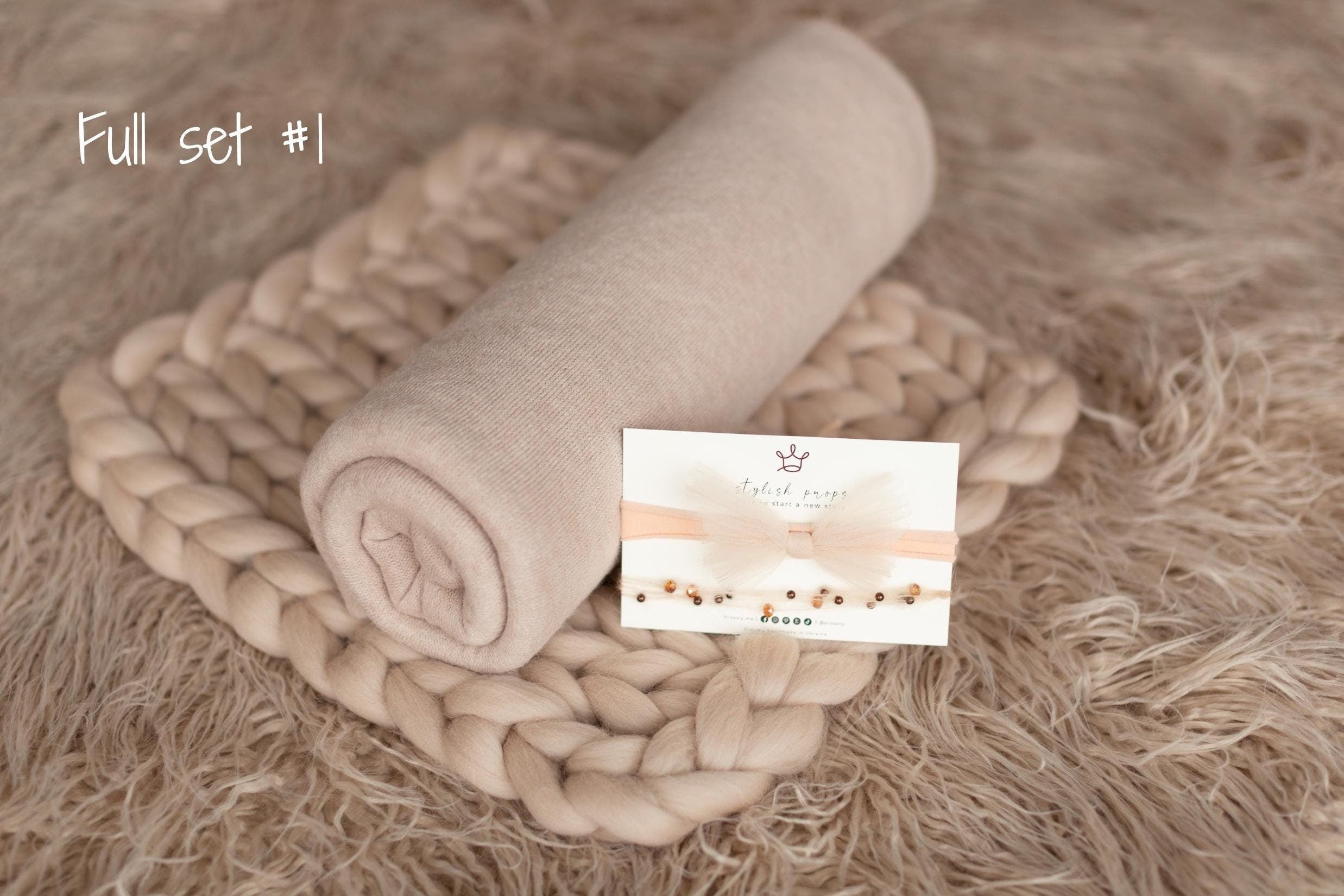 Beige Flokati Newborn Photography Props Set, Newborn Posing Fabric Backdrop, Newborn Fabric Photo Props, Newborn Merino Wool Blanket