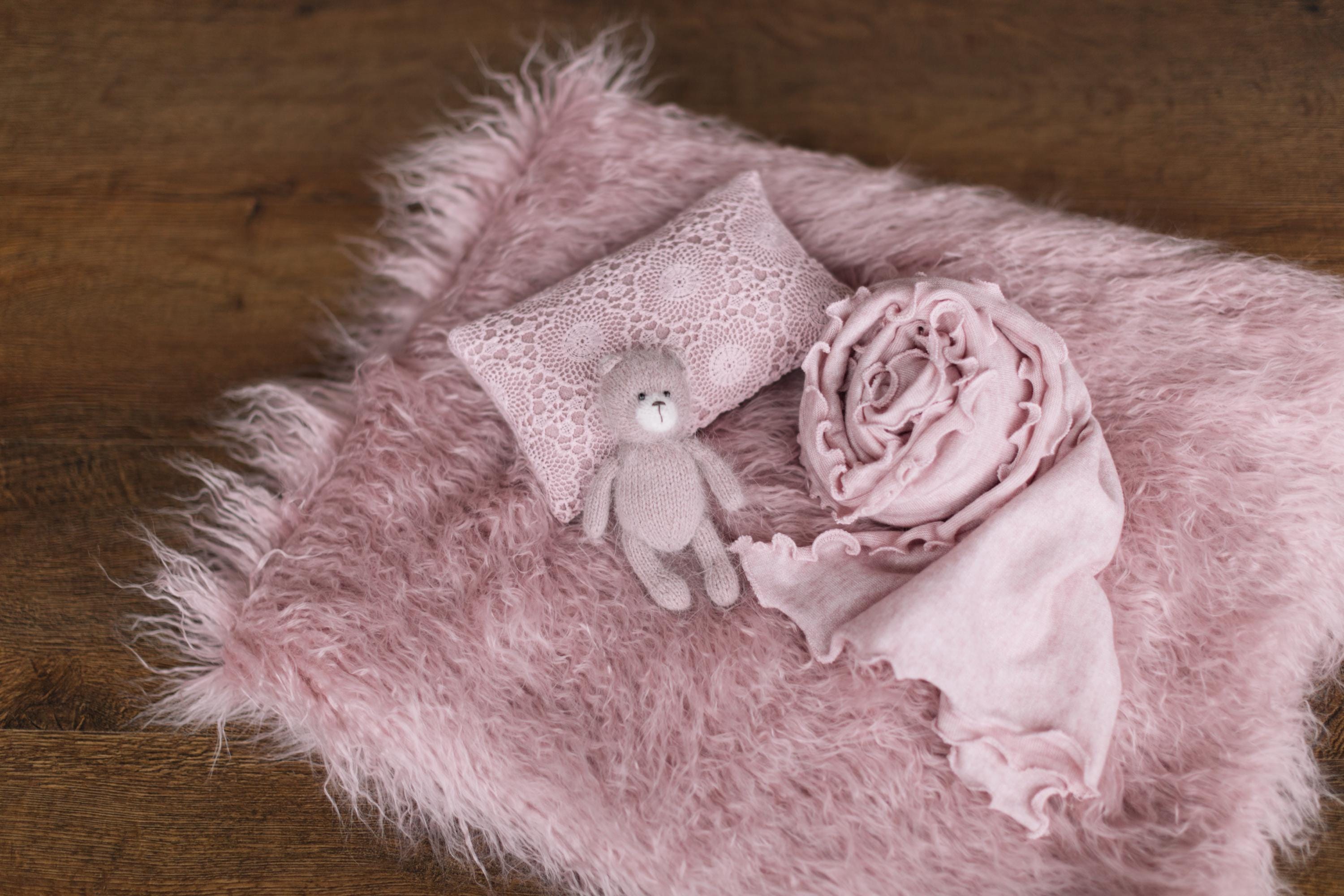 Rose Flokati Newborn Photography Props Set for Girl, Newborn Posing Fabric Wrap, Newborn Layering Photo Props, Newborn Posing Pillow Props