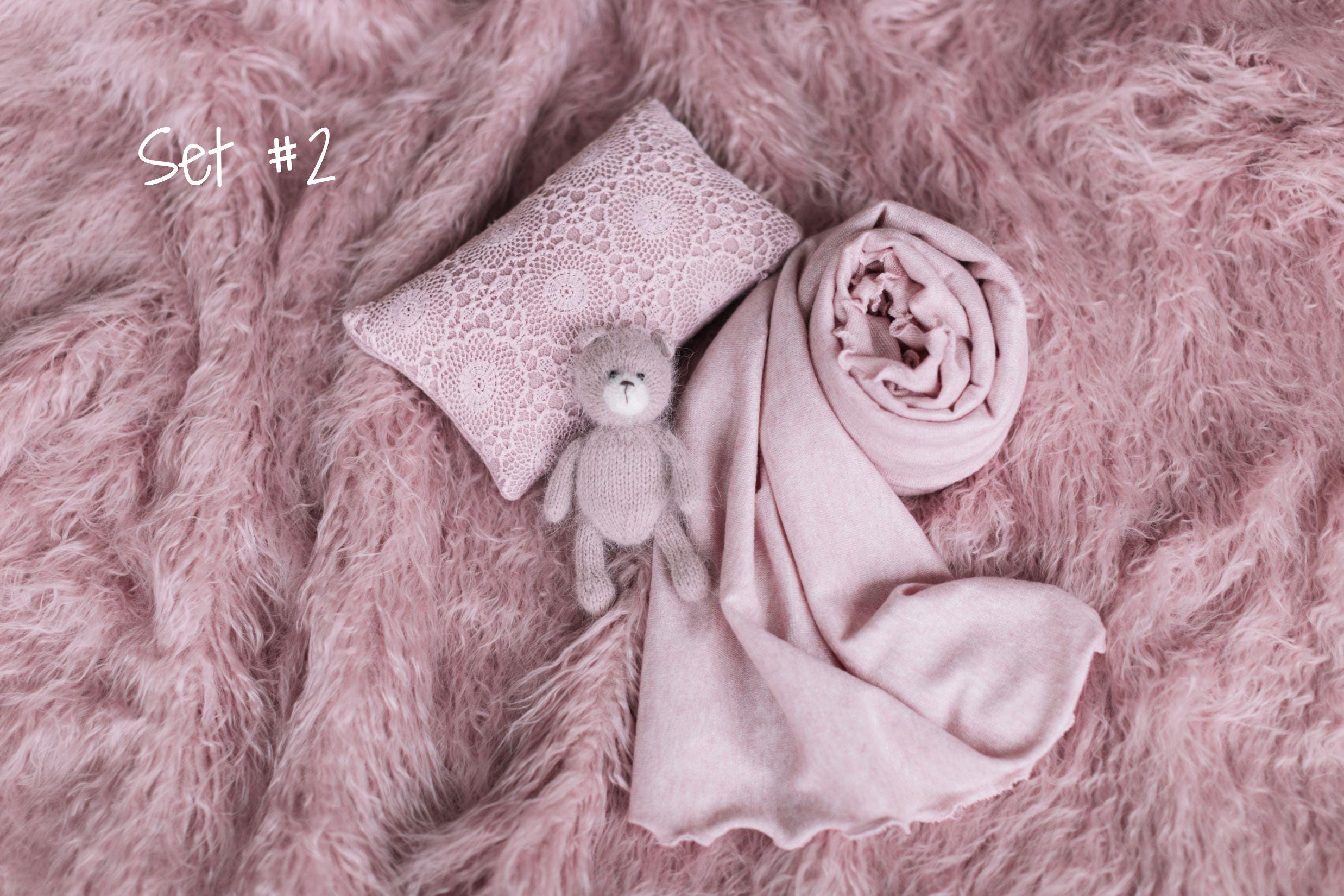 Rose Flokati Newborn Photography Props Set for Girl, Newborn Posing Fabric Wrap, Newborn Layering Photo Props, Newborn Posing Pillow Props