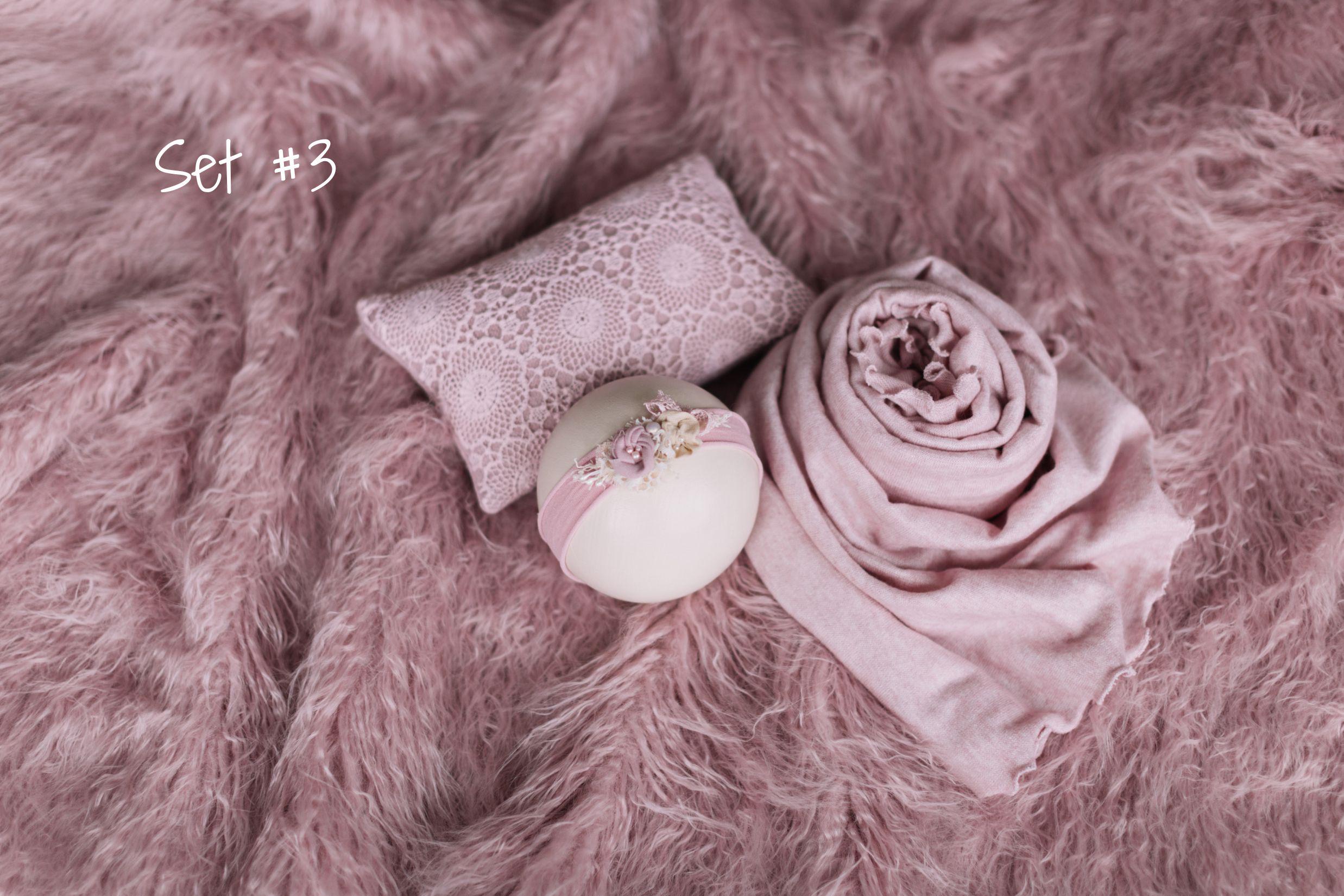 Rose Flokati Newborn Photography Props Set for Girl, Newborn Posing Fabric Wrap, Newborn Layering Photo Props, Newborn Posing Pillow Props