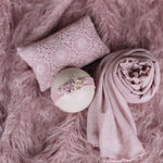Rose Flokati Newborn Photography Props Set for Girl, Newborn Posing Fabric Wrap, Newborn Layering Photo Props, Newborn Posing Pillow Props