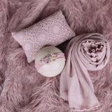 Rose Flokati Newborn Photography Props Set for Girl, Newborn Posing Fabric Wrap, Newborn Layering Photo Props, Newborn Posing Pillow Props