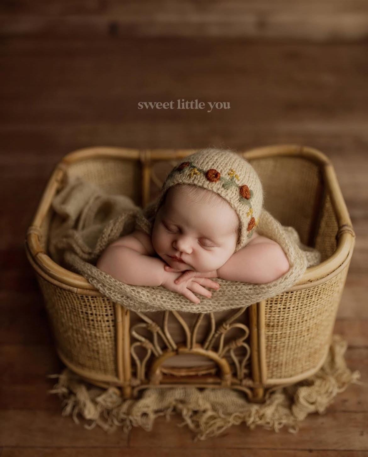 Newborn knitted bonnet, wrap, and blanket set – soft airy yarn for photography