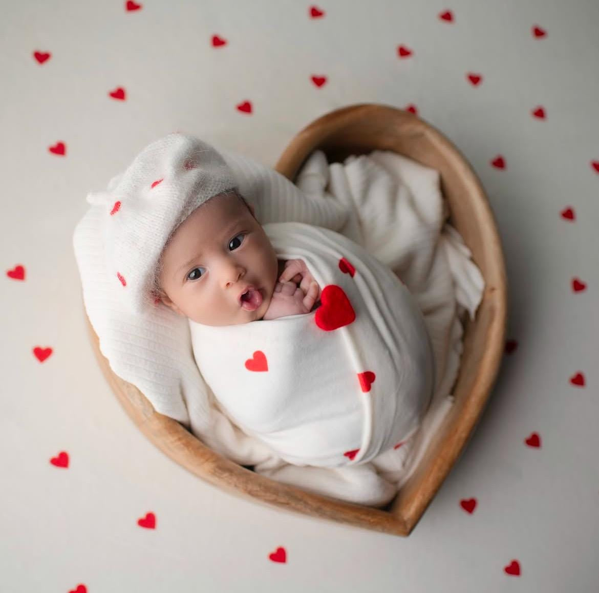 Valentine's Day Newborn Fabric Backdrop with Hearts for Newborn Photography Props, Newborn Posing Pillow, Newborn Posing Fabric Backdrop