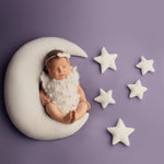 White Newborn Velvet Moon Pillow with Stars, Suede Crescent Moon Pillow Props for Newborn Photography, Newborn Photography Moon Props Set