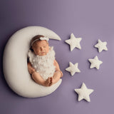 White Newborn Velvet Moon Pillow with Stars, Suede Crescent Moon Pillow Props for Newborn Photography, Newborn Photography Moon Props Set