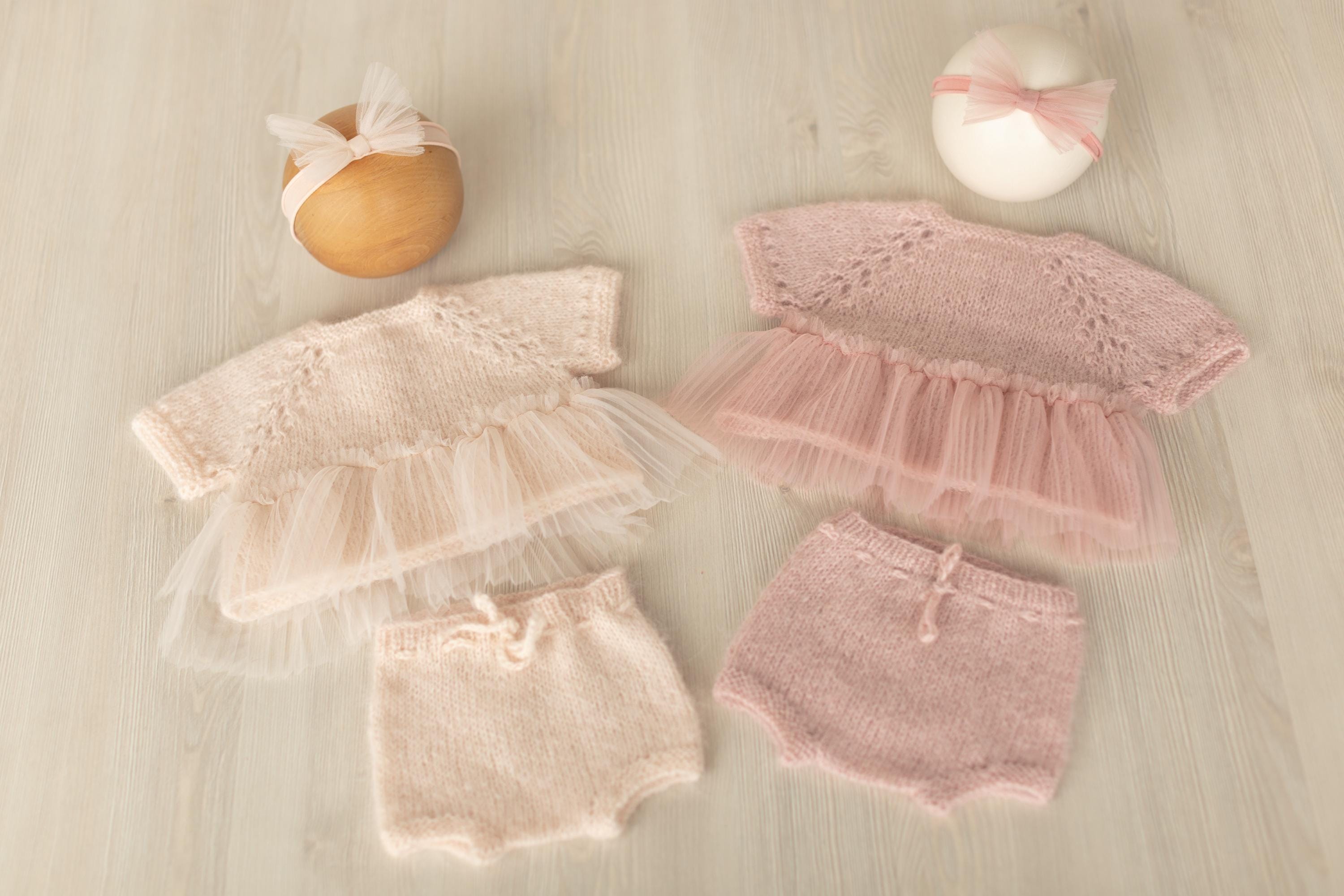 Newborn Knitted Romper for Girl with Headband, Newborn Girl Coming Home Outfit, Newborn Knitted Outfit, Newborn Girl Photo Props