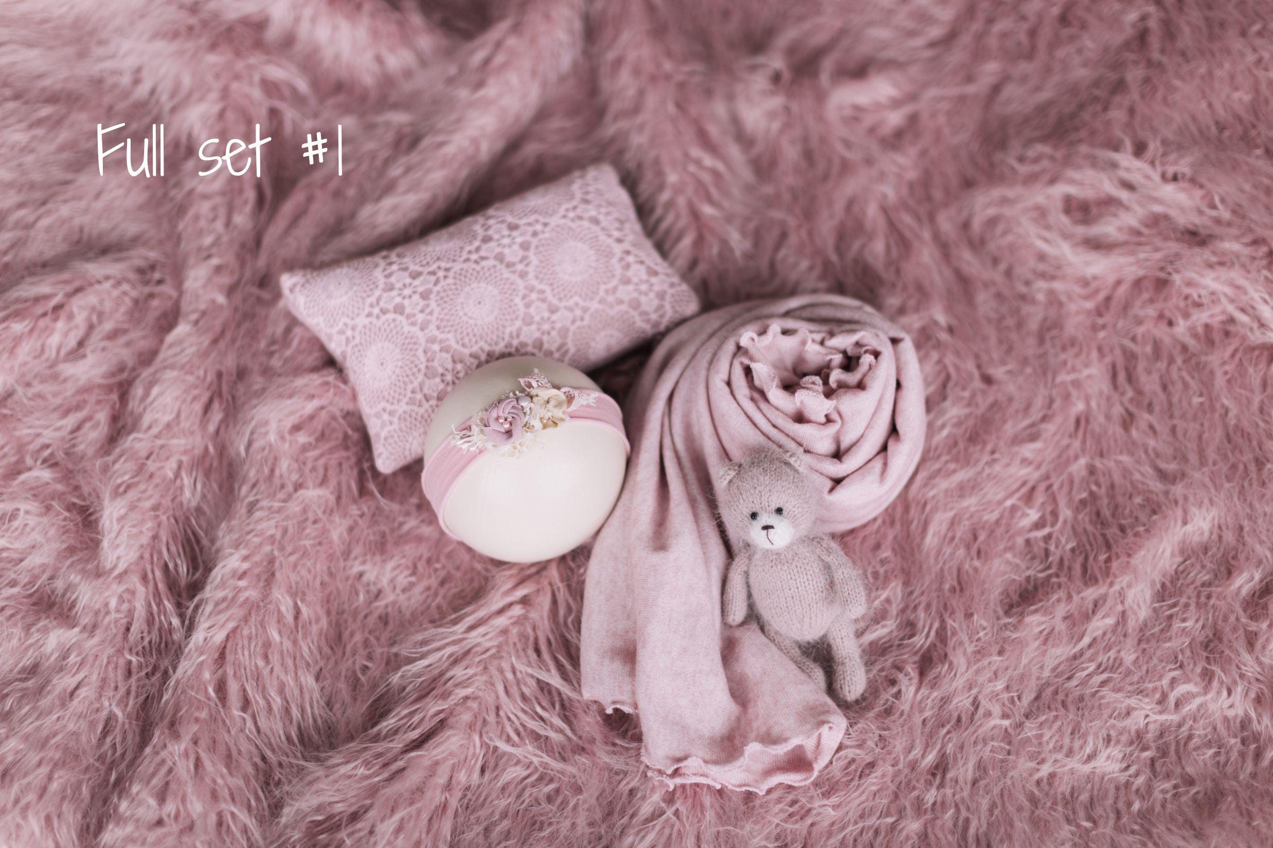 Rose Flokati Newborn Photography Props Set for Girl, Newborn Posing Fabric Wrap, Newborn Layering Photo Props, Newborn Posing Pillow Props