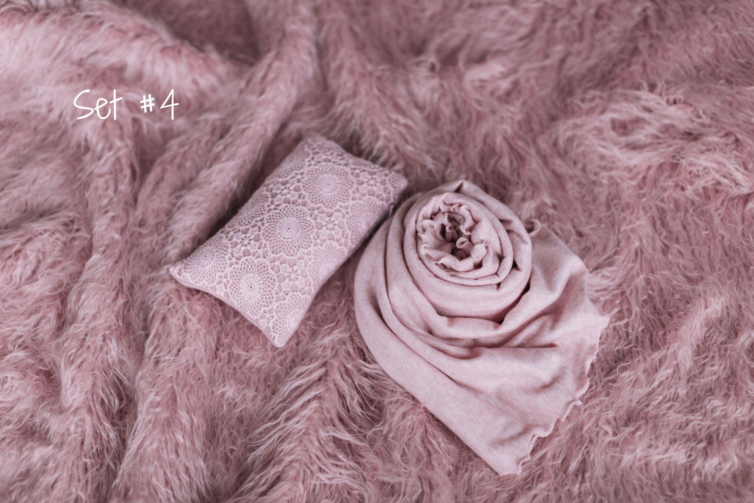 Rose Flokati Newborn Photography Props Set for Girl, Newborn Posing Fabric Wrap, Newborn Layering Photo Props, Newborn Posing Pillow Props