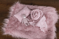 Rose Flokati Newborn Photography Props Set for Girl, Newborn Posing Fabric Wrap, Newborn Layering Photo Props, Newborn Posing Pillow Props