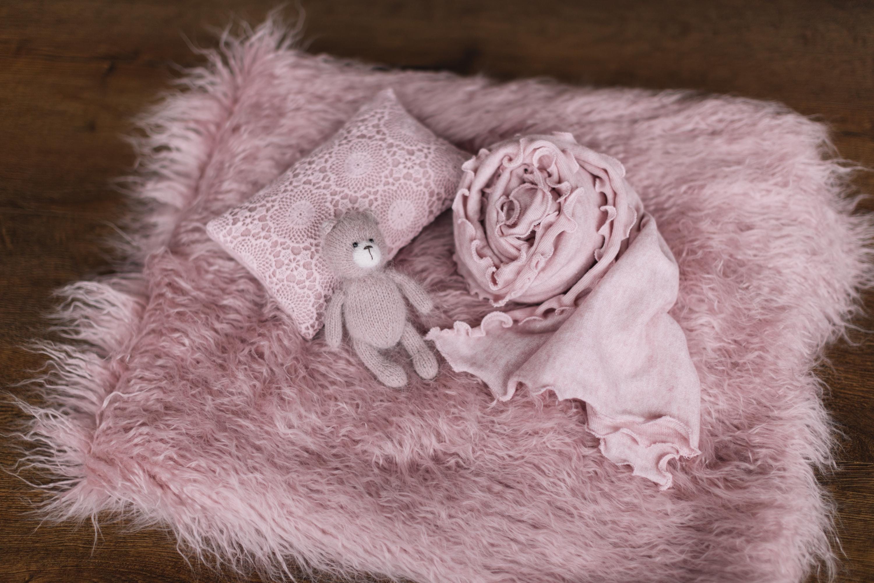 Rose Flokati Newborn Photography Props Set for Girl, Newborn Posing Fabric Wrap, Newborn Layering Photo Props, Newborn Posing Pillow Props