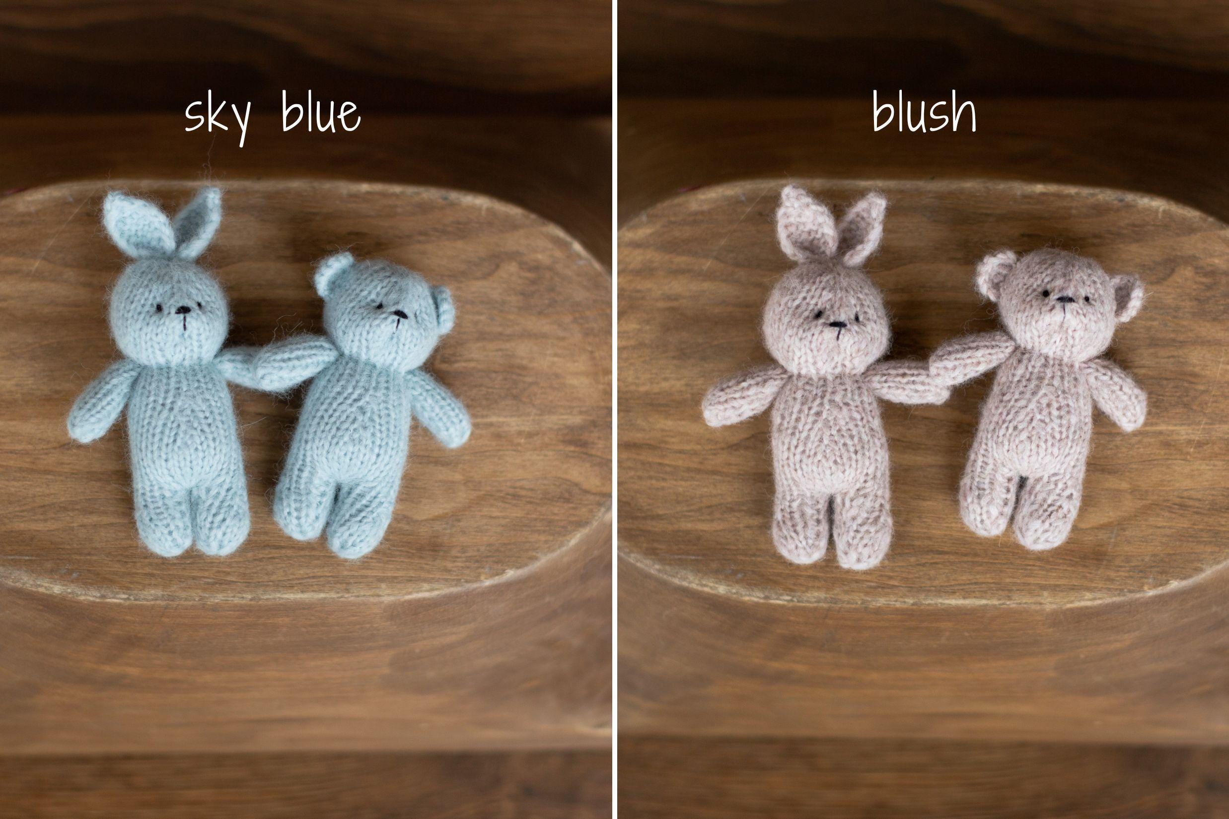 Knitted Newborn Teddy Bear and Bunny Toy for Photography, Newborn Crochet Rabbit Toy, Newborn Photography props, Easter bunny knitted toy