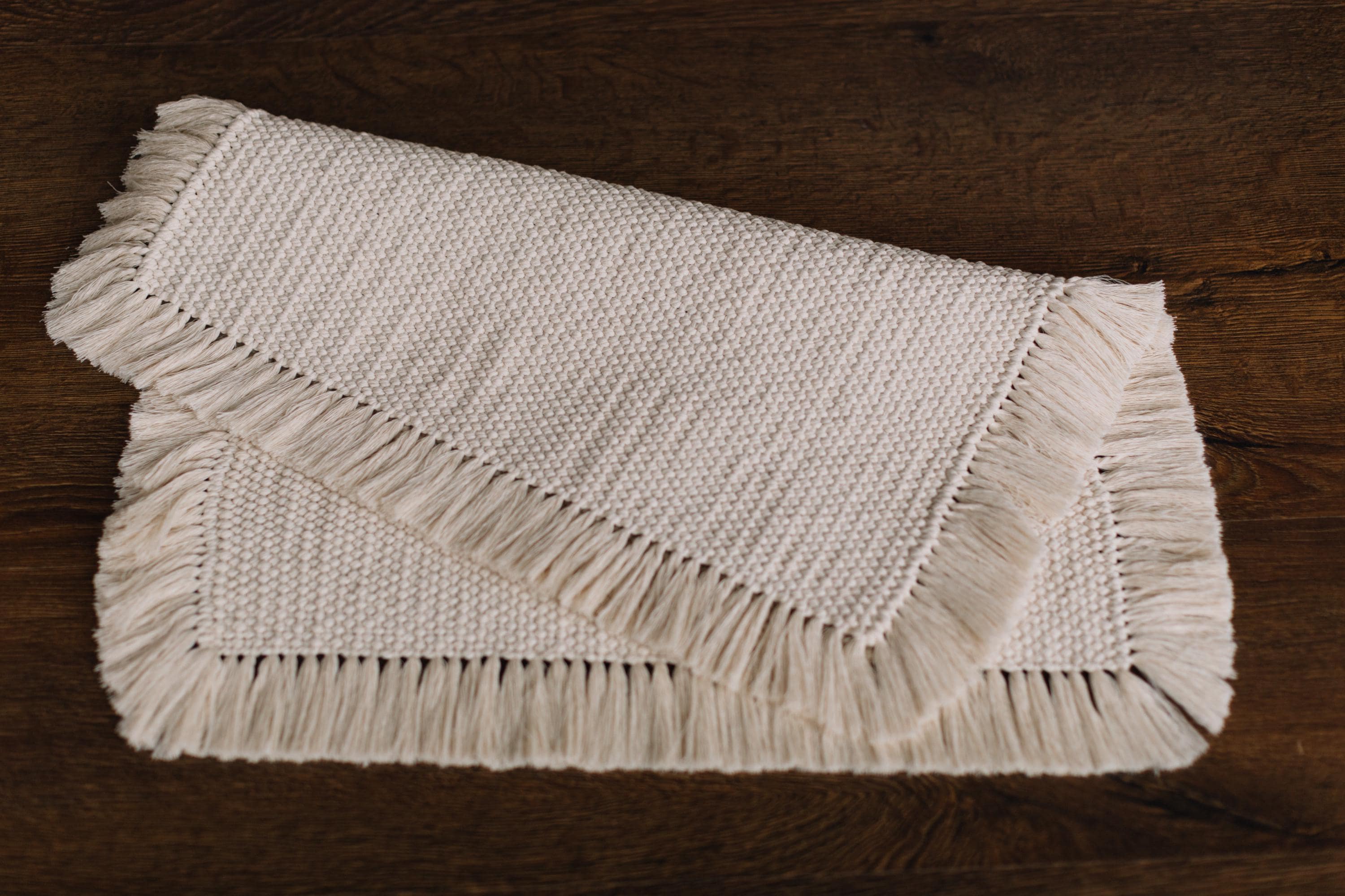 Handcrafted macrame layer in boho and rustic style — versatile newborn photography prop or decorative home accent, perfect as a blanket, basket layer, or textured photo backdrop.