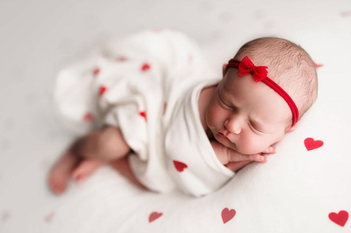 Valentine's Day Newborn Fabric Backdrop with Hearts for Newborn Photography Props, Newborn Posing Pillow, Newborn Posing Fabric Backdrop