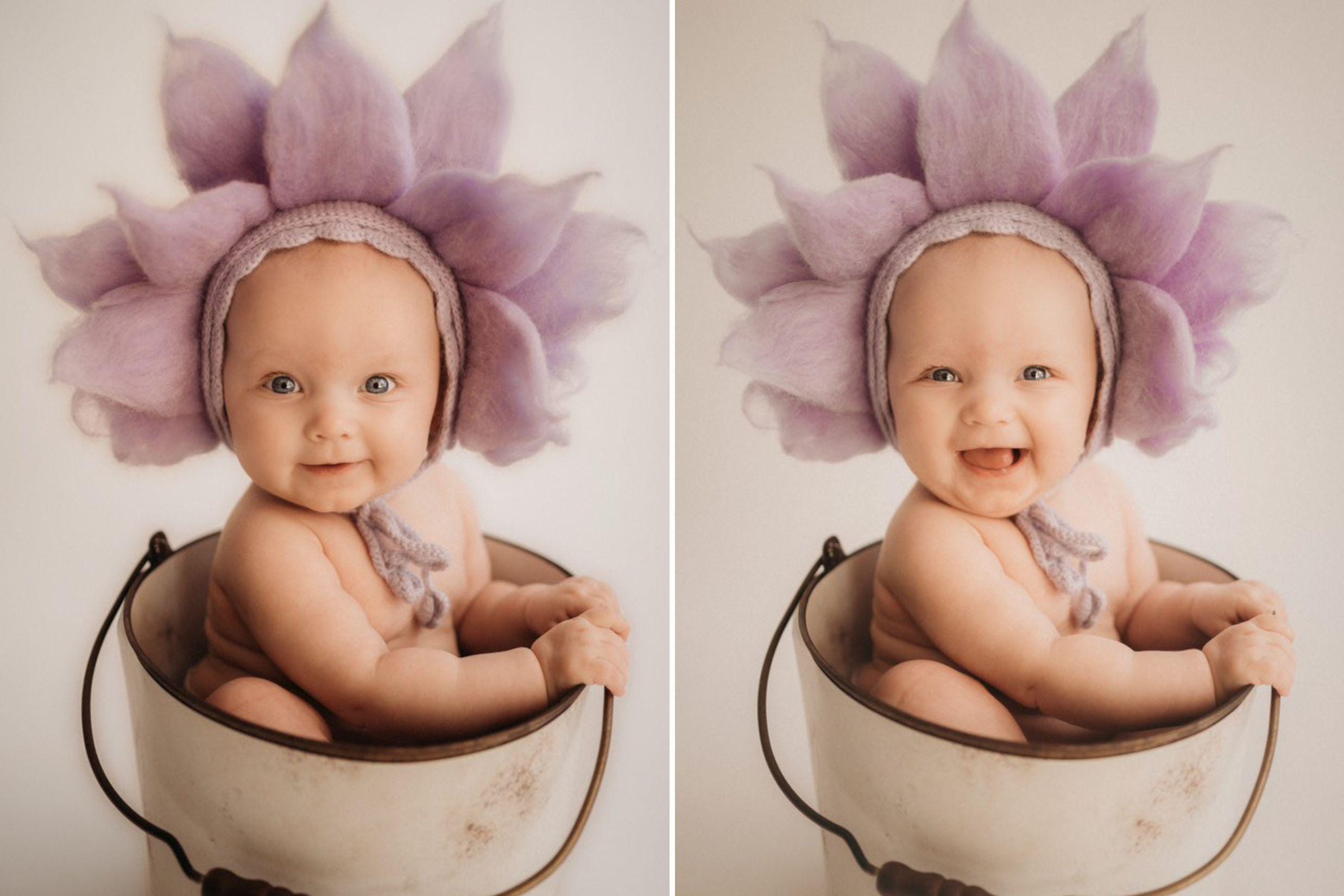 Baby Flower Felt Hat, Flower Newborn Merino Wool Felted Rug Set with Felted Hat for Girl, Newborn Photography props,Newborn Felted Props Set