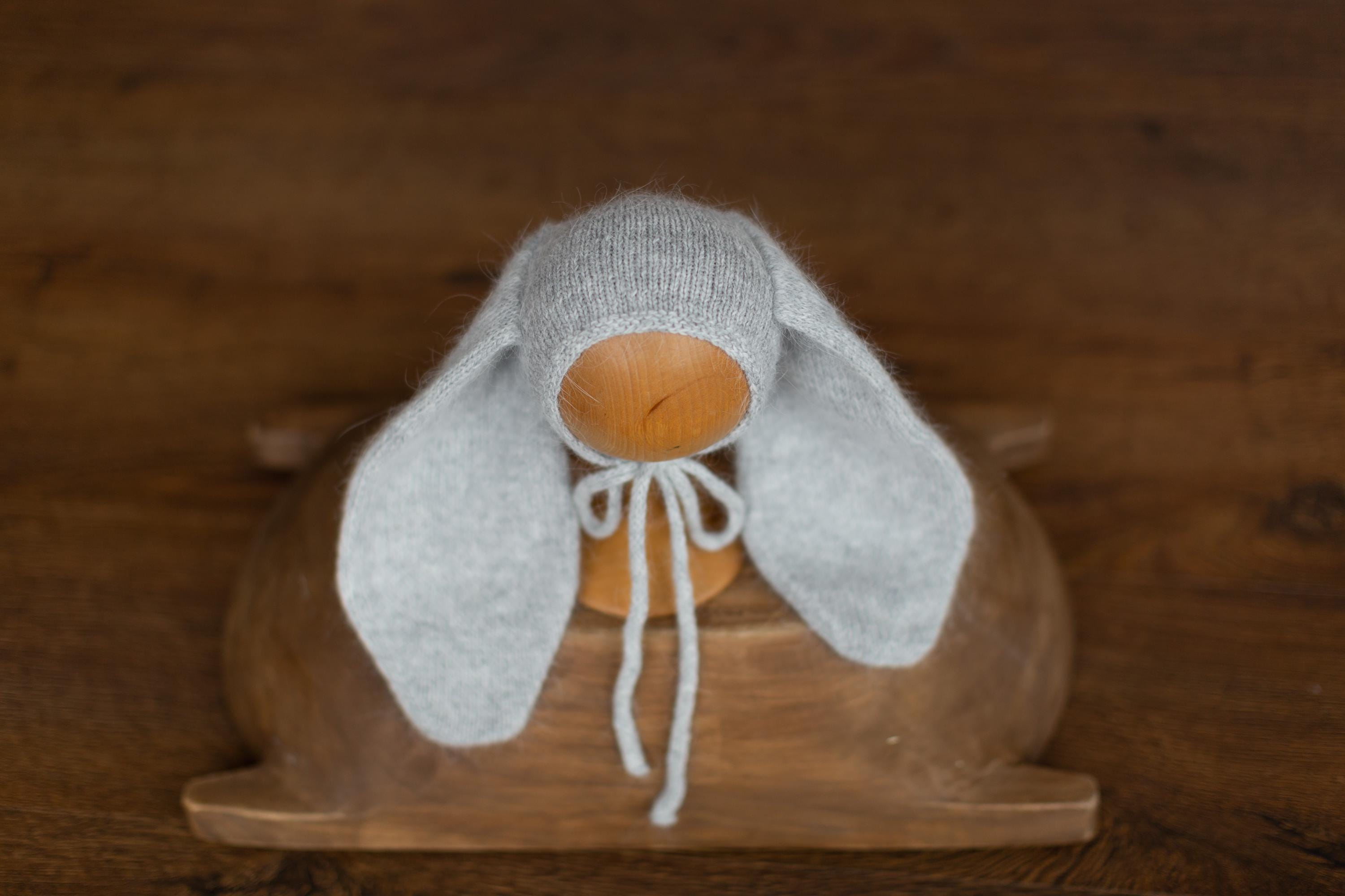 Angora Wool Knitted Baby Rabbit Hat with Long Ears – Newborn Bunny Photography Prop