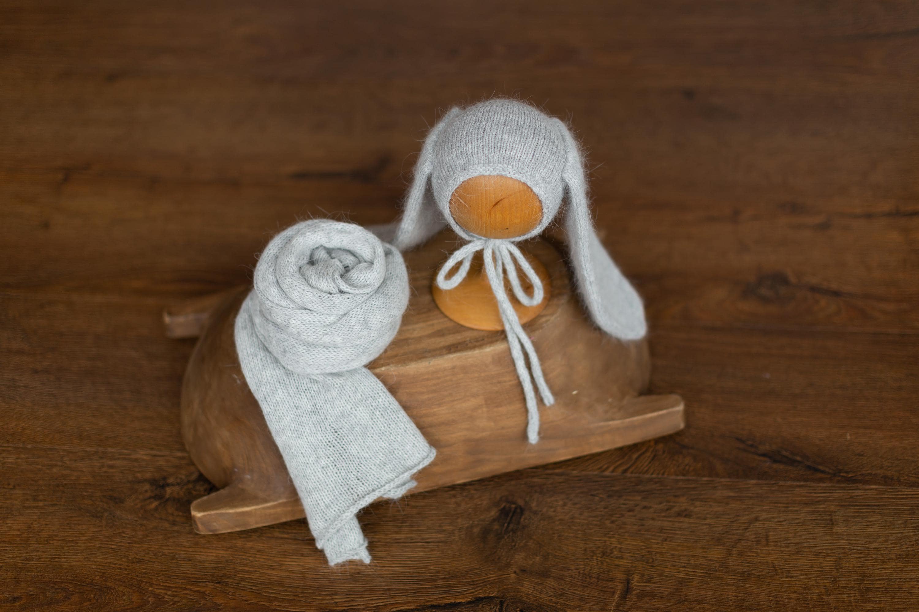 Angora Wool Knitted Baby Rabbit Hat with Long Ears – Newborn Bunny Photography Prop