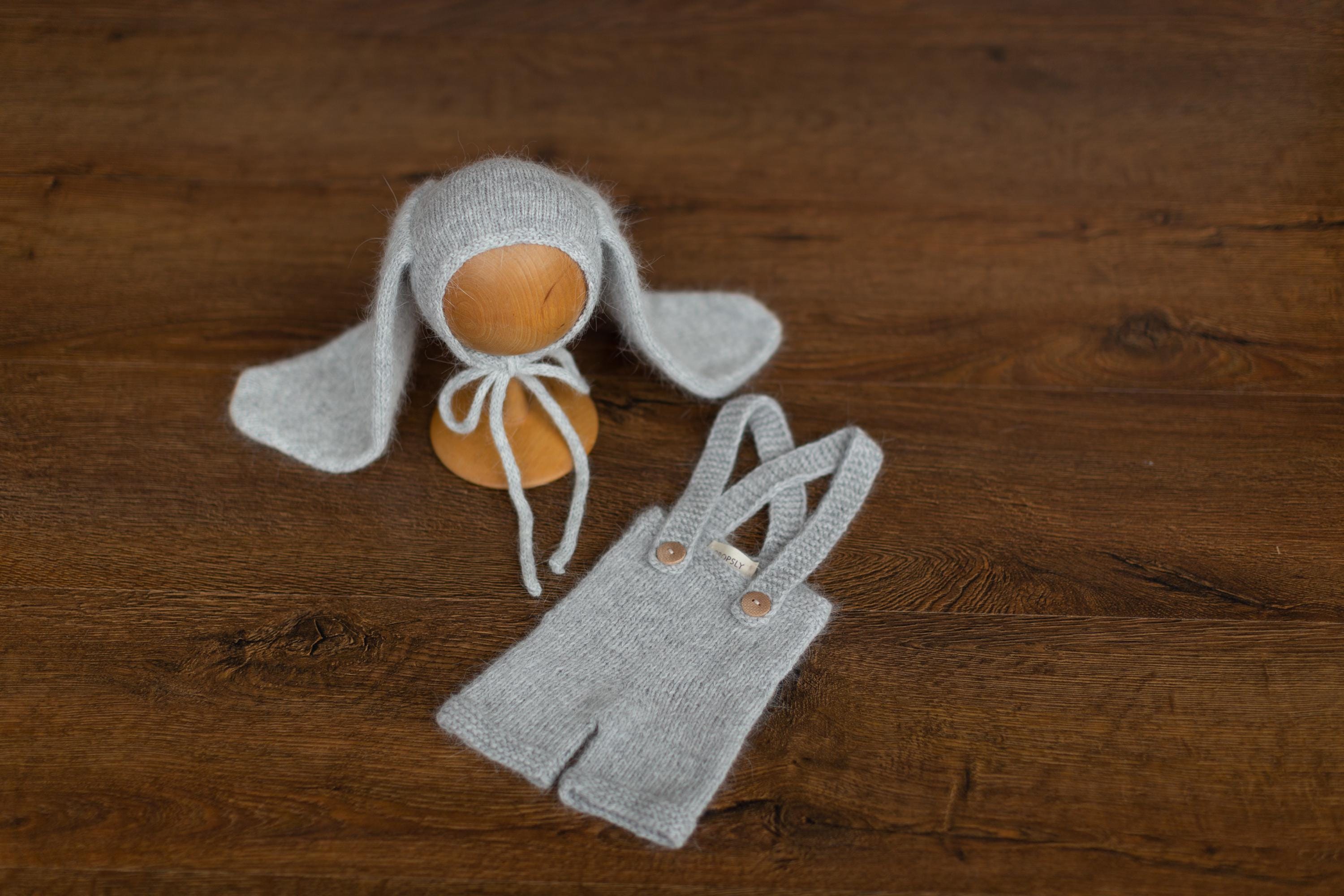 Angora Wool Knitted Baby Rabbit Hat with Long Ears – Newborn Bunny Photography Prop