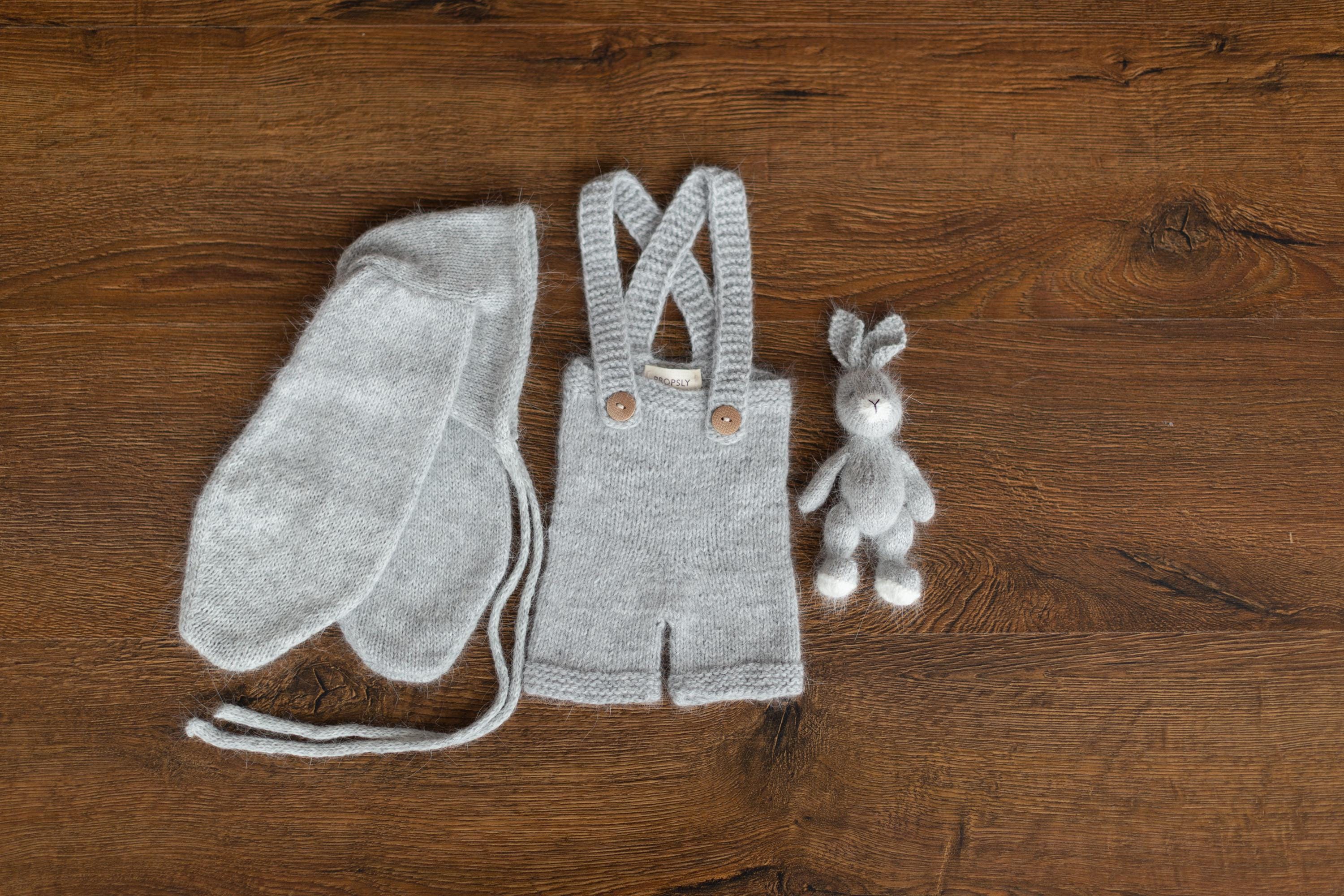 Angora Wool Knitted Baby Rabbit Hat with Long Ears – Newborn Bunny Photography Prop