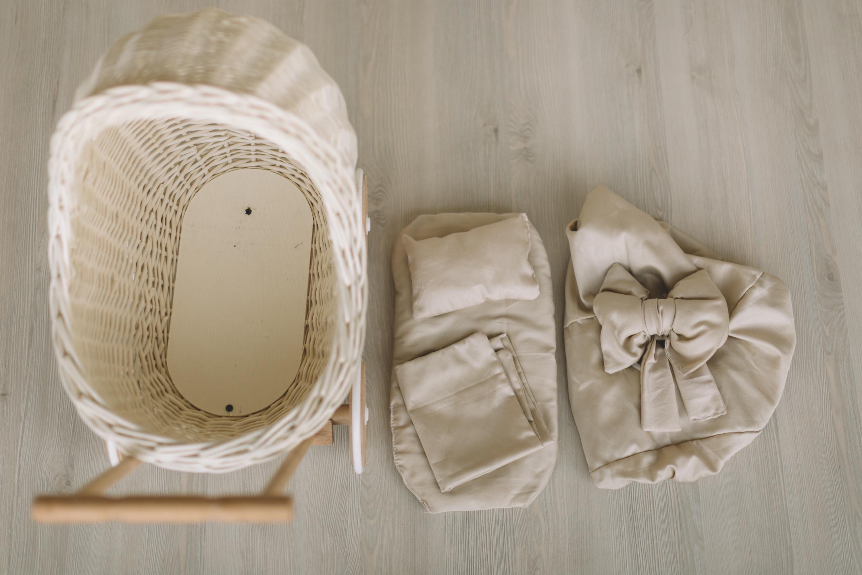 Wicker Doll Stroller for Newborn Photography Prop, Birthday Gift for Kids for Nursery Decor or Baby Shower Decor, Baby Buggy for Toy Storage