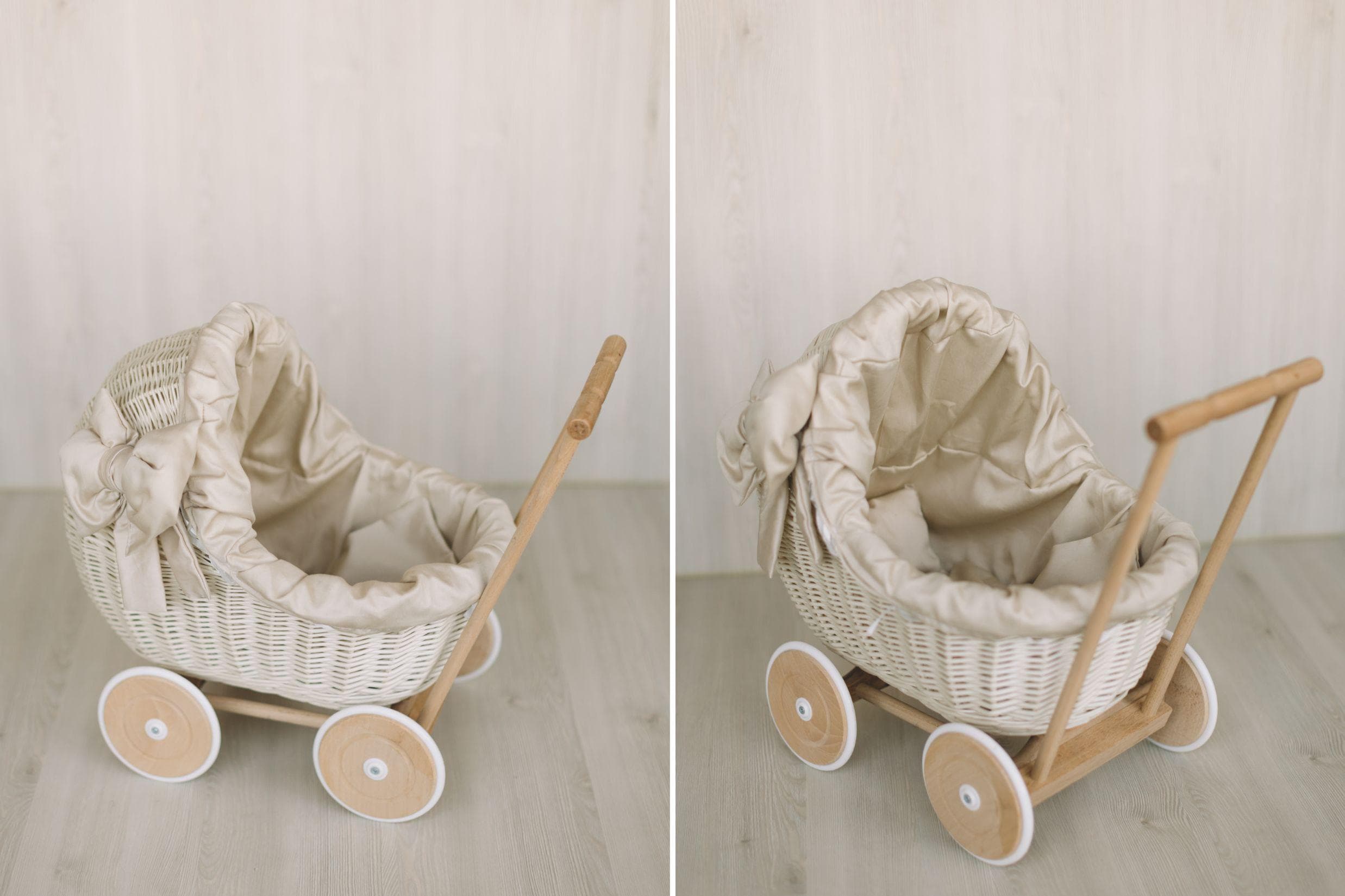 Wicker Doll Stroller for Newborn Photography Prop, Birthday Gift for Kids for Nursery Decor or Baby Shower Decor, Baby Buggy for Toy Storage