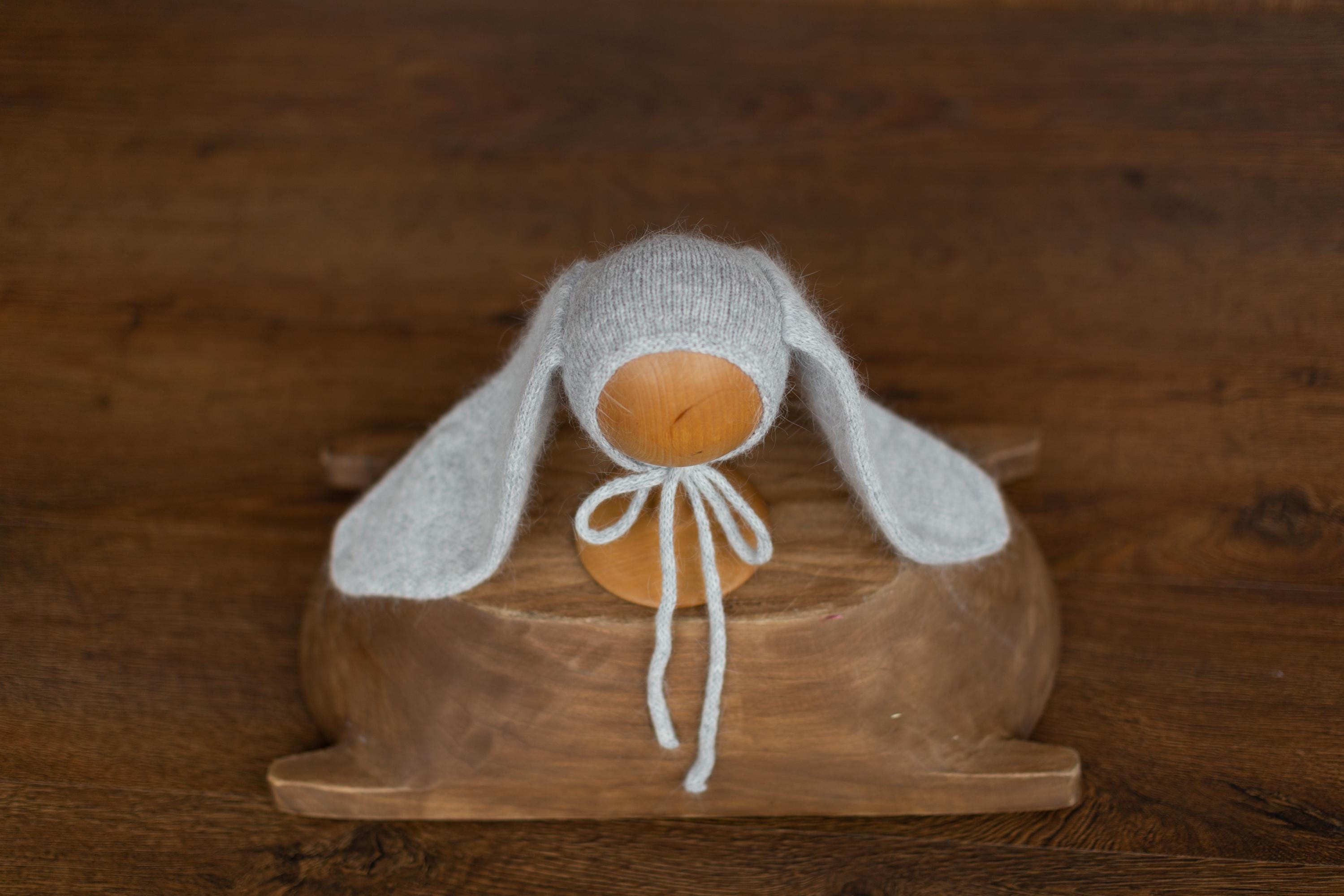 Angora Wool Knitted Baby Rabbit Hat with Long Ears – Newborn Bunny Photography Prop