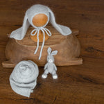 Angora Wool Knitted Baby Rabbit Hat with Long Ears – Newborn Bunny Photography Prop