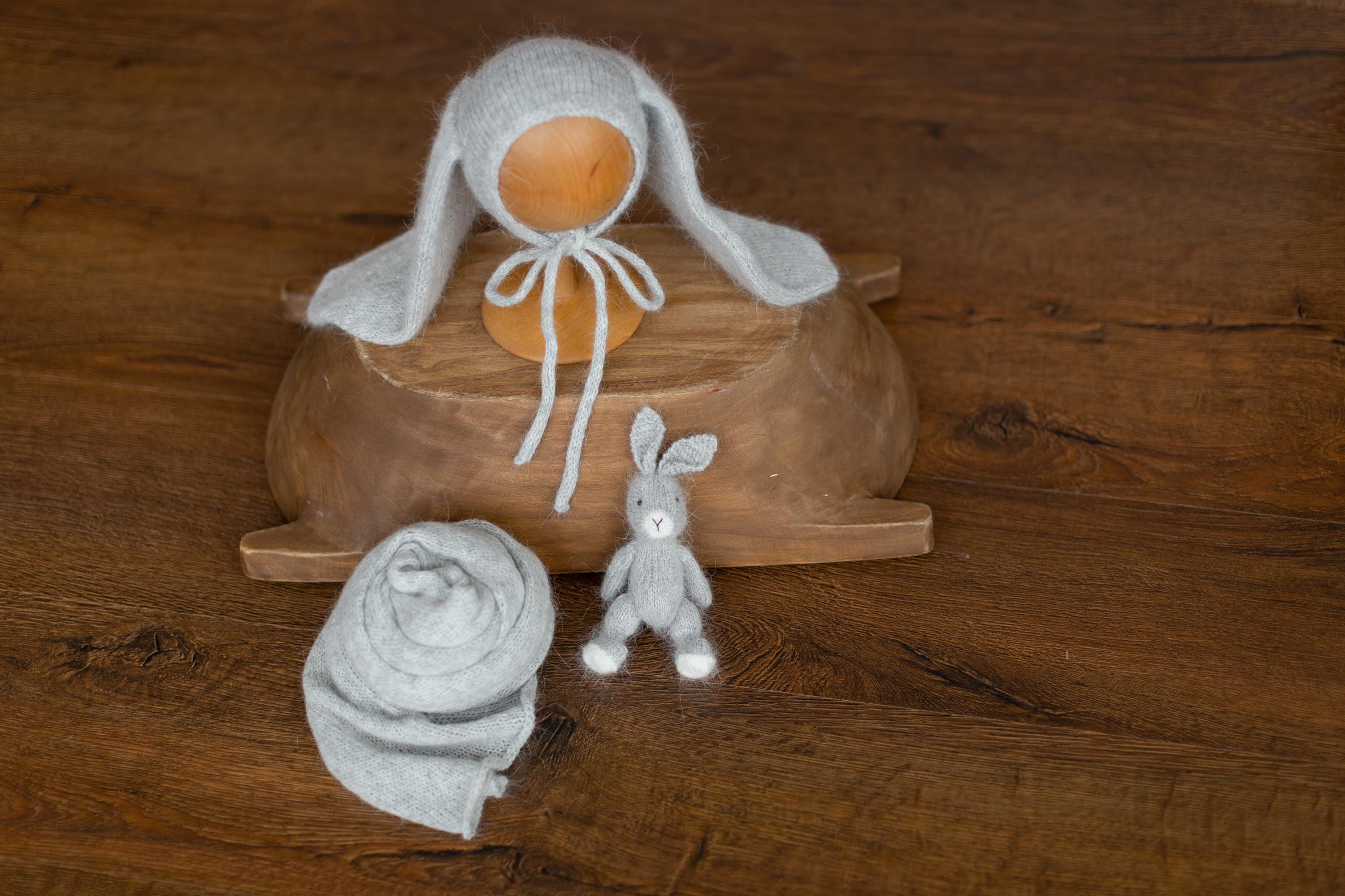 Angora Wool Knitted Baby Rabbit Hat with Long Ears – Newborn Bunny Photography Prop