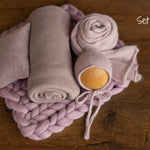 Dusty Pink Newborn Photography Props Set, Newborn Merino Wool Blanket, Newborn Knitted Wrap and Bonnet Set, Newborn Posing Pillow Props
