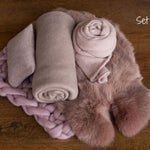 Dusty Pink Newborn Photography Props Set, Newborn Merino Wool Blanket, Newborn Knitted Wrap and Bonnet Set, Newborn Posing Pillow Props