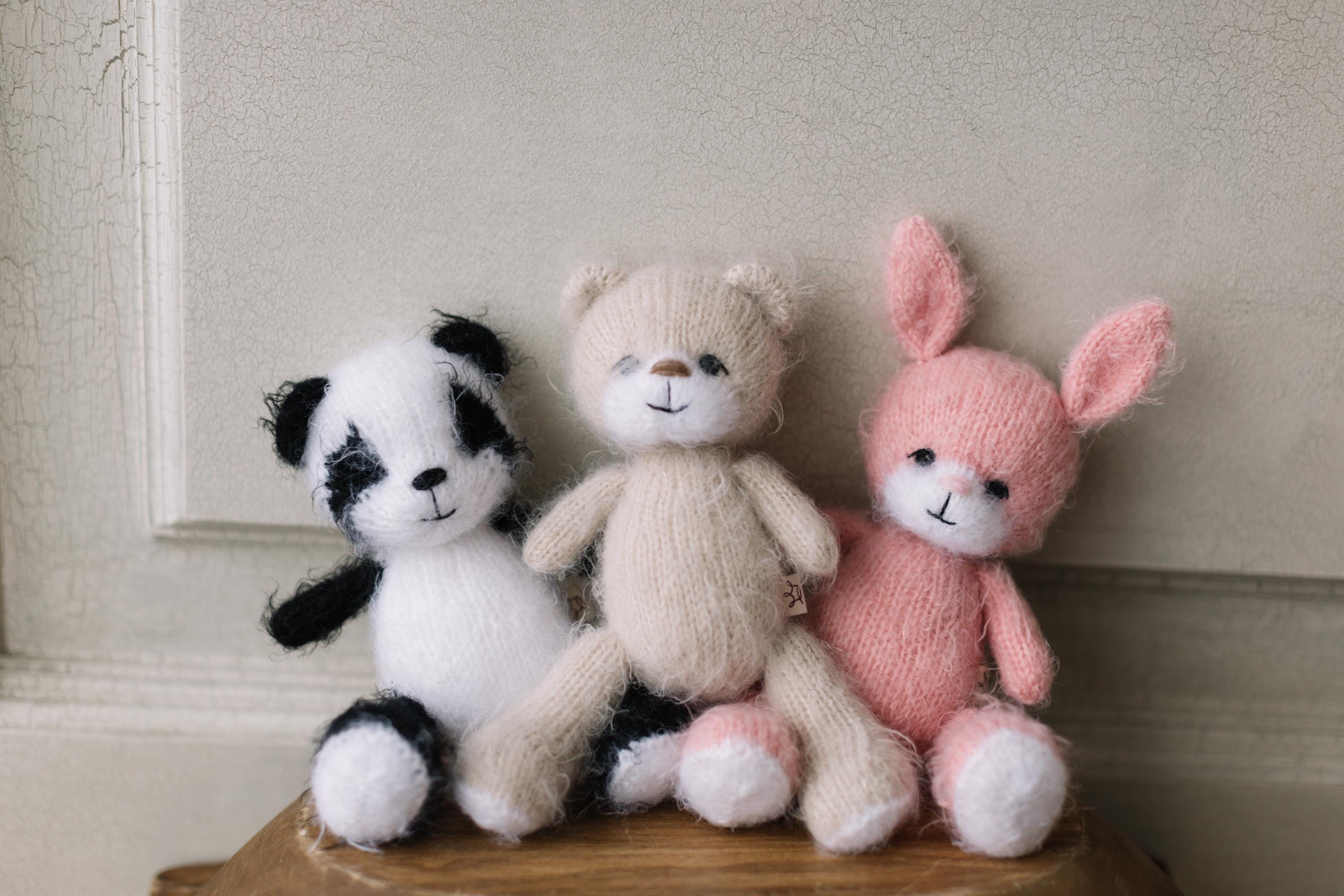Newborn Knitted Animal Photography Toys, Newborn Knit Bunny Toy, Baby Bear Toy, Newborn Photography Prop, Knit Newborn Teddy Bear Panda Toy