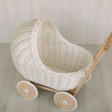 Wicker Doll Stroller for Newborn Photography Prop, Birthday Gift for Kids for Nursery Decor or Baby Shower Decor, Baby Buggy for Toy Storage