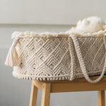 Handmade macrame Moses basket – newborn photography prop and nursery décor