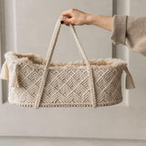 Handmade macrame Moses basket – newborn photography prop and nursery décor