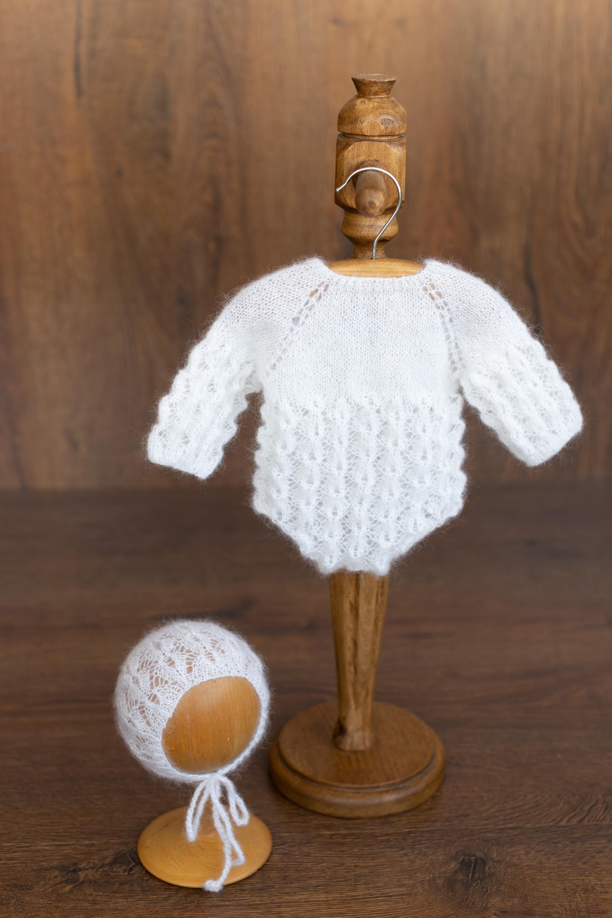 Newborn Knit Romper with Bonnet, Newborn Knitted Romper, Newborn Knitted Outfit Girl, Newborn Photography props, Newborn Coming Home Outfit