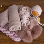Dusty Pink Newborn Photography Props Set, Newborn Merino Wool Blanket, Newborn Knitted Wrap and Bonnet Set, Newborn Posing Pillow Props