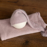 Dusty Pink Newborn Photography Props Set, Newborn Merino Wool Blanket, Newborn Knitted Wrap and Bonnet Set, Newborn Posing Pillow Props