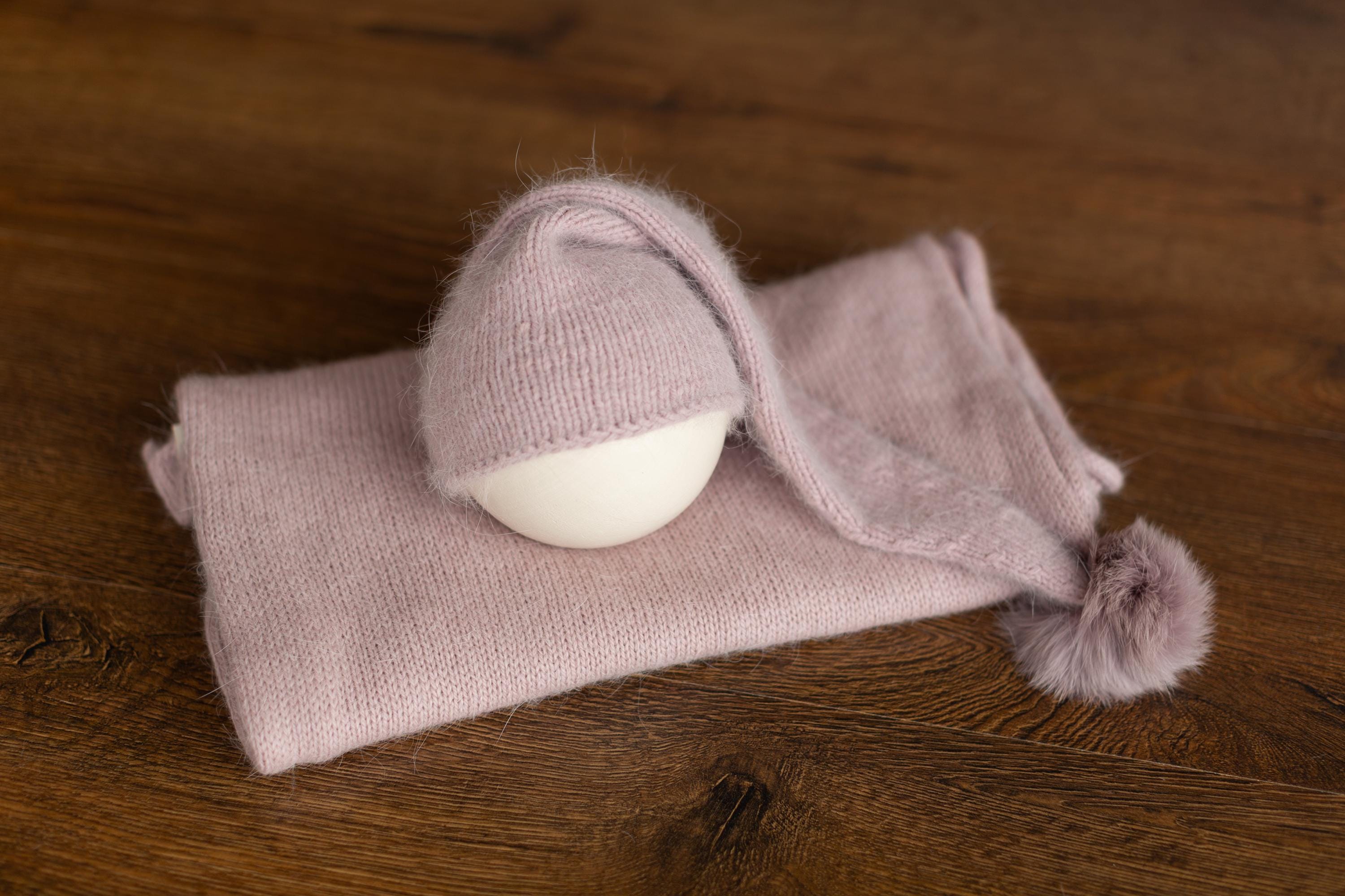 Dusty Pink Newborn Photography Props Set, Newborn Merino Wool Blanket, Newborn Knitted Wrap and Bonnet Set, Newborn Posing Pillow Props