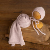 Dusty Pink Newborn Photography Props Set, Newborn Merino Wool Blanket, Newborn Knitted Wrap and Bonnet Set, Newborn Posing Pillow Props