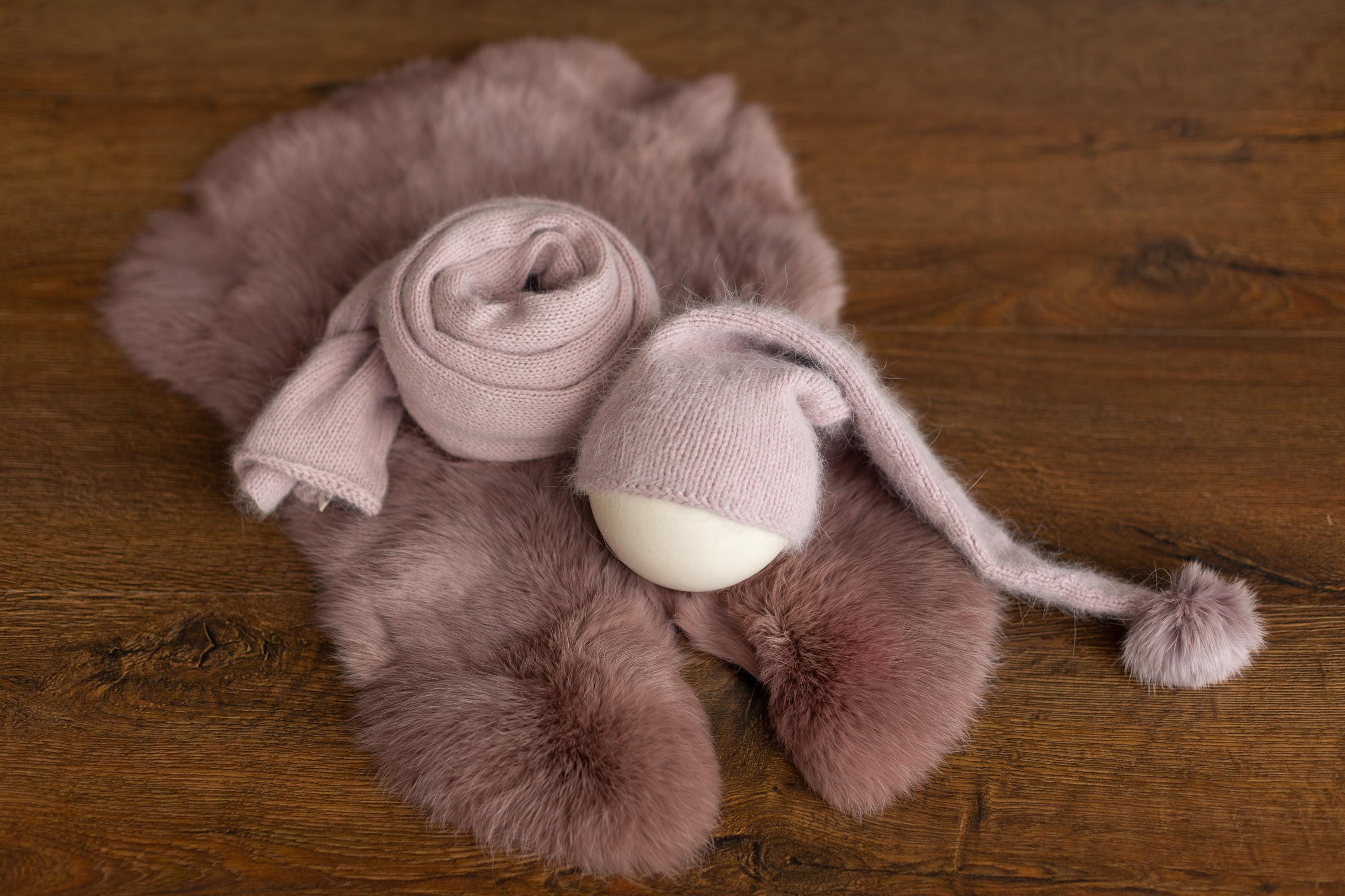 Dusty Pink Newborn Photography Props Set, Newborn Merino Wool Blanket, Newborn Knitted Wrap and Bonnet Set, Newborn Posing Pillow Props