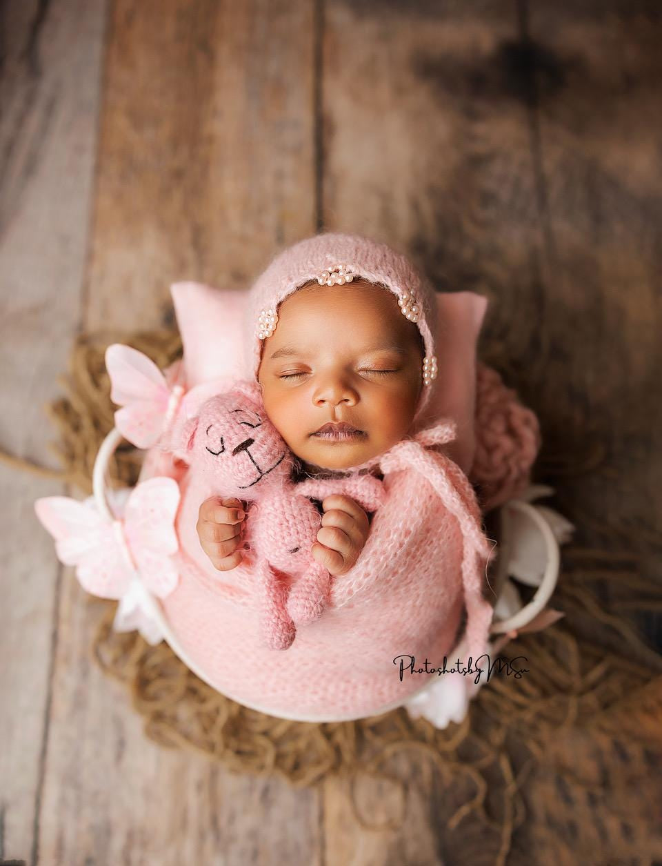 Mohair baby bonnet with matching wrap – newborn photography props